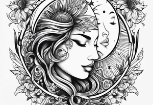 Exoteric tattoo with sun and moon tattoo idea