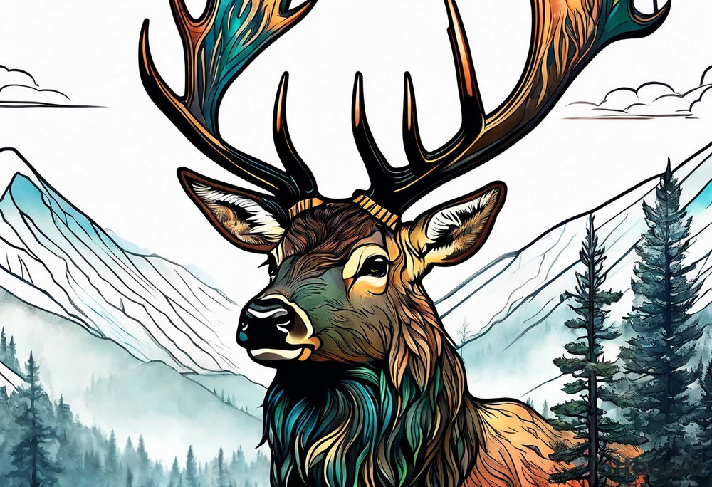elk mountain forest tattoo idea