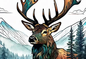 elk mountain forest tattoo idea