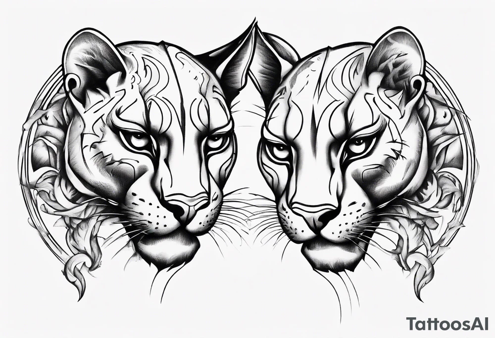 Two black pumas circling around each other tattoo idea