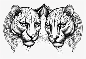 Two black pumas circling around each other tattoo idea