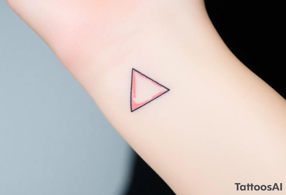 A watercoloured pink triangle, with small lining and upside down. Just the colour pink. No shapes. Just the colour pink and a small black outline tattoo idea