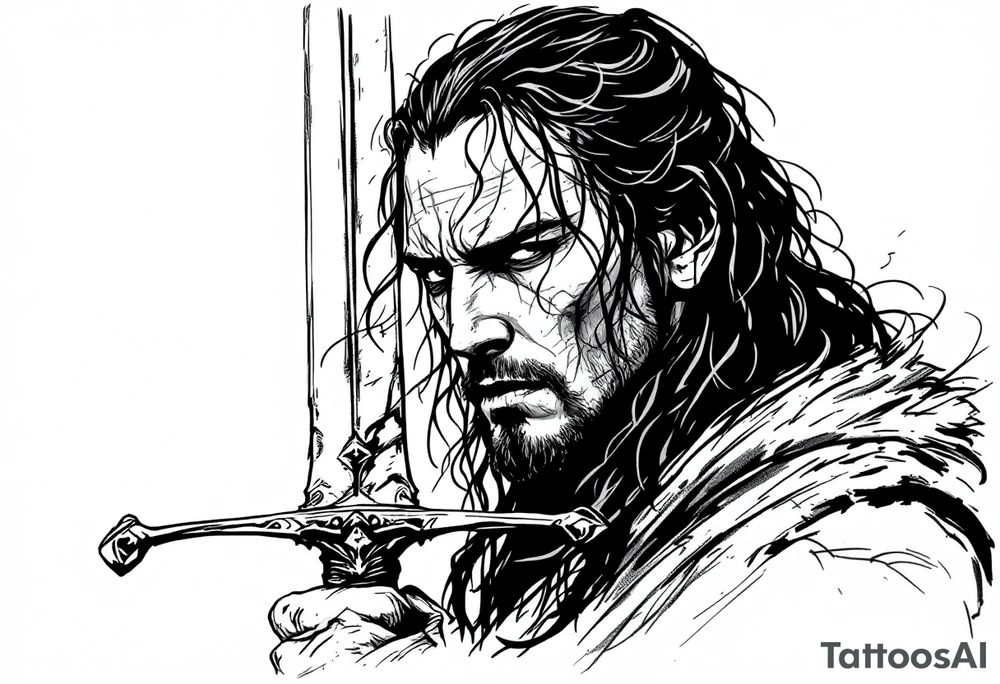 aragorn holding a sword against his face tattoo idea