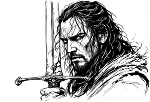 aragorn holding a sword against his face tattoo idea