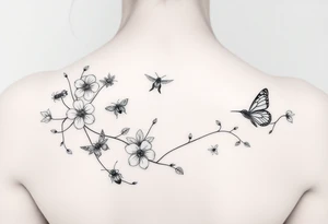 Flowers crawling on vines lady bugs dragon flys butterflies and hummingbirds tattoo idea