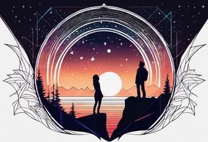 Two people standing together on Cliff looking at the universe tattoo idea