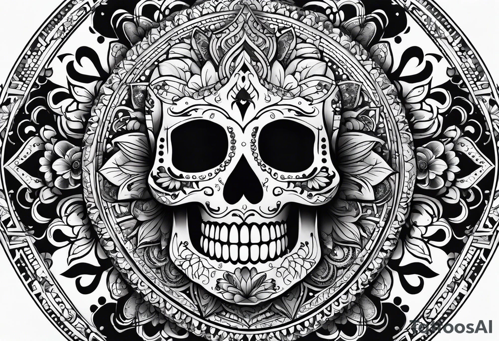 Tatouage crâne sur fond de mandala, tattoo idea