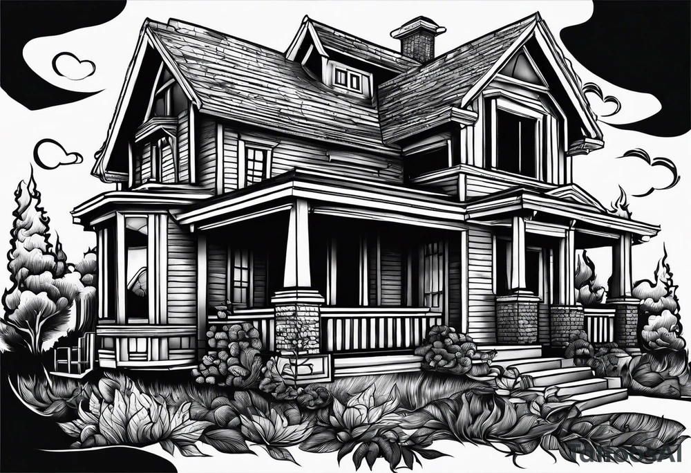 House on fire a blaze tattoo idea