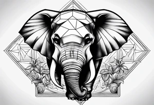 Skull with elephant, whale, rhino tattoo idea