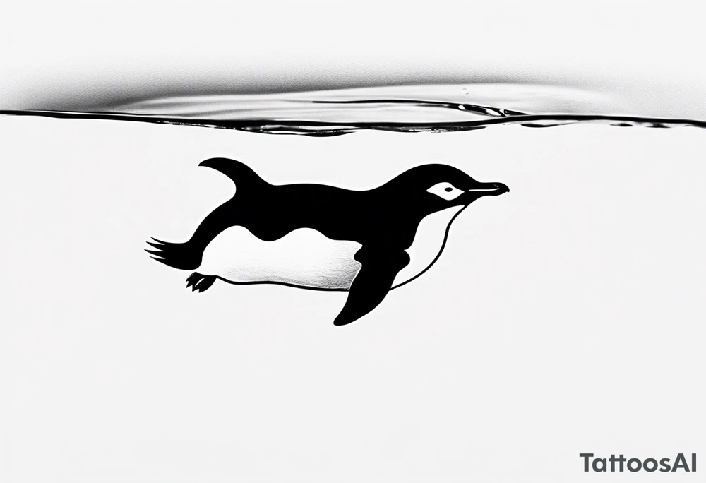 small penguin floating in ice, black and white, forearm placement tattoo idea