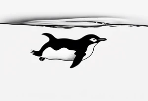 small penguin floating in ice, black and white, forearm placement tattoo idea