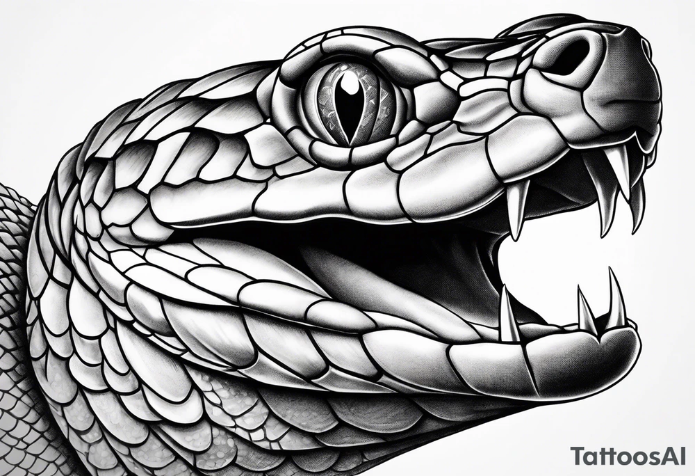 Copperhead view from above with head turned up and mouth open tattoo idea