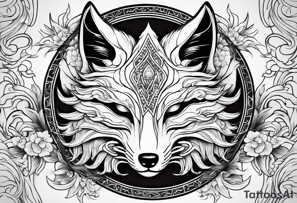 kitsune mask,whit Lycoris radiata tattoo idea