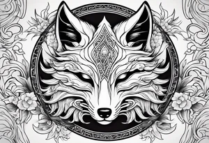kitsune mask,whit Lycoris radiata tattoo idea