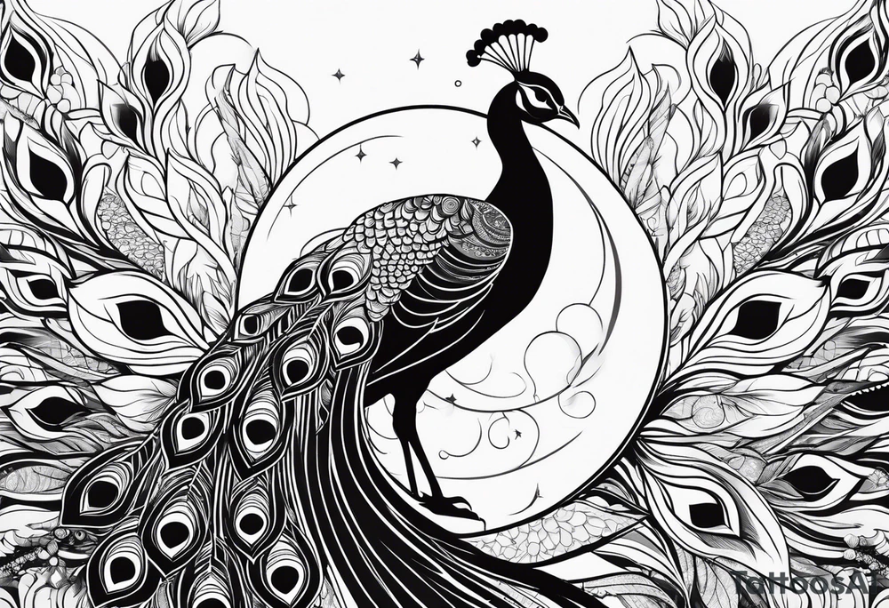 beautiful peacock with moon tattoo idea