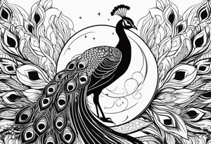 beautiful peacock with moon tattoo idea