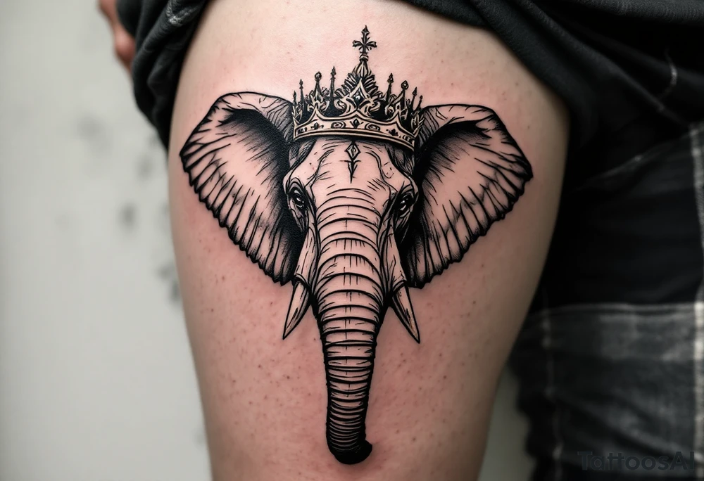 Elephant with crown tattoo idea