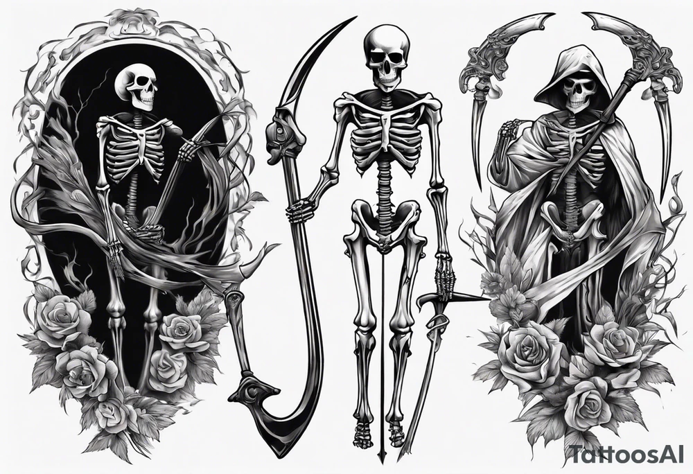 Skeleton with scythe death tattoo idea