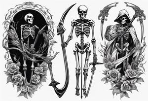 Skeleton with scythe death tattoo idea