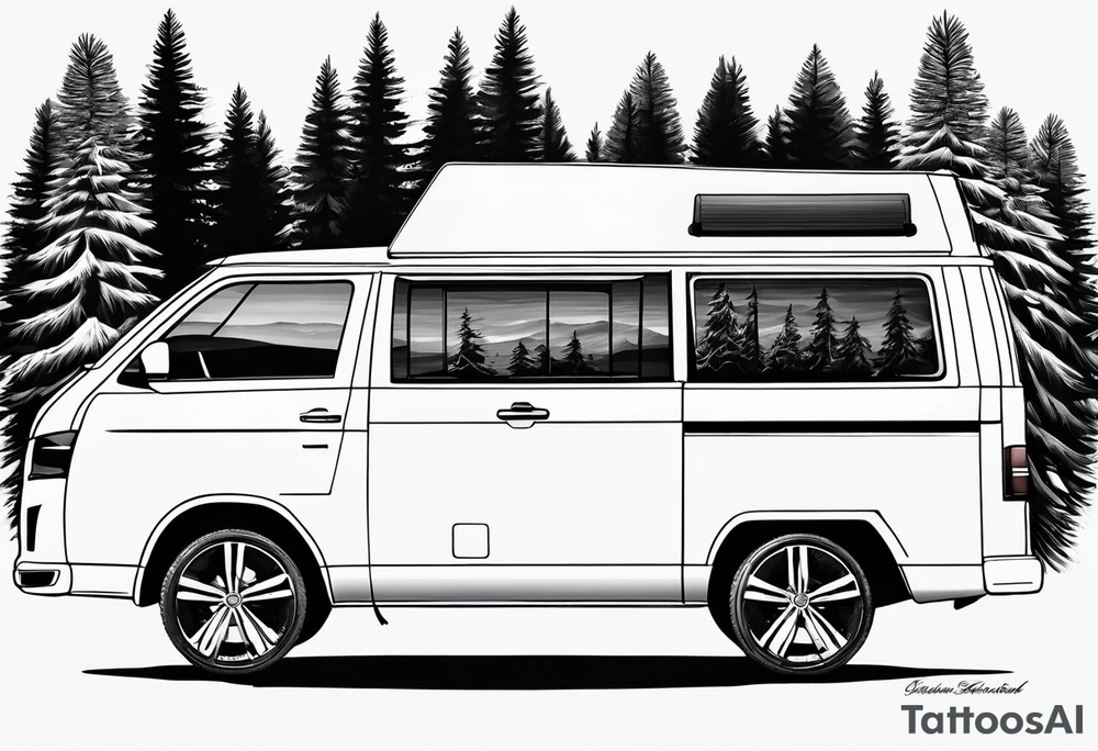 VW california t6 in Front of a pine tree tattoo idea