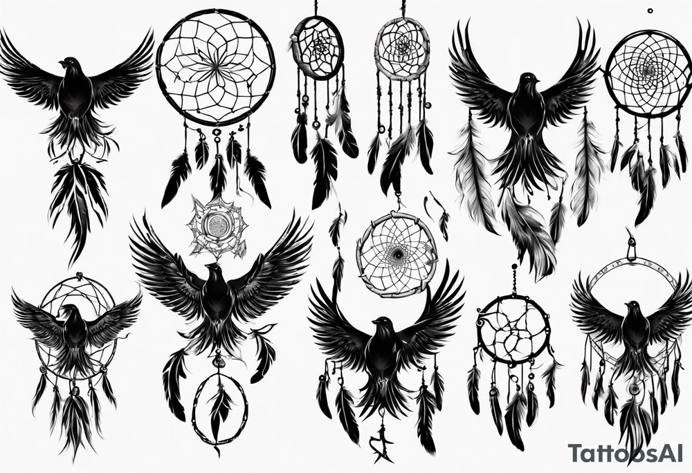 Phoenix flying dream catcher tattoo idea
