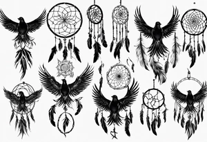 Phoenix flying dream catcher tattoo idea