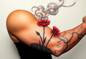 War zone with 2 poppy’s growing out of the smoke with 11B in the background and layer this on top of a map tattoo idea