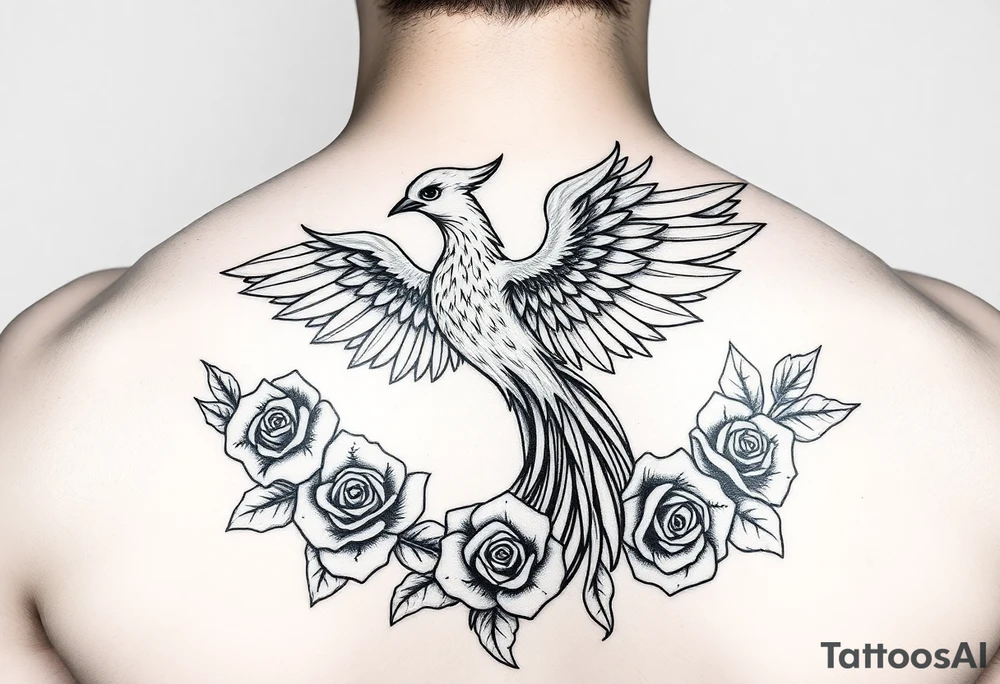 Phenix with a tail of roses tattoo idea