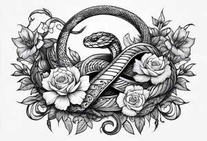 Sword with snake and flowers wrapped around it tattoo idea