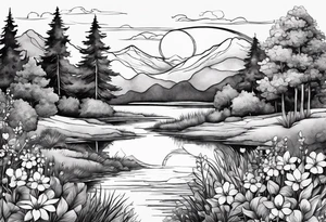 Secret, hidden garden, flowers, lake, daylight moon, more flowers love hidden gem tattoo idea