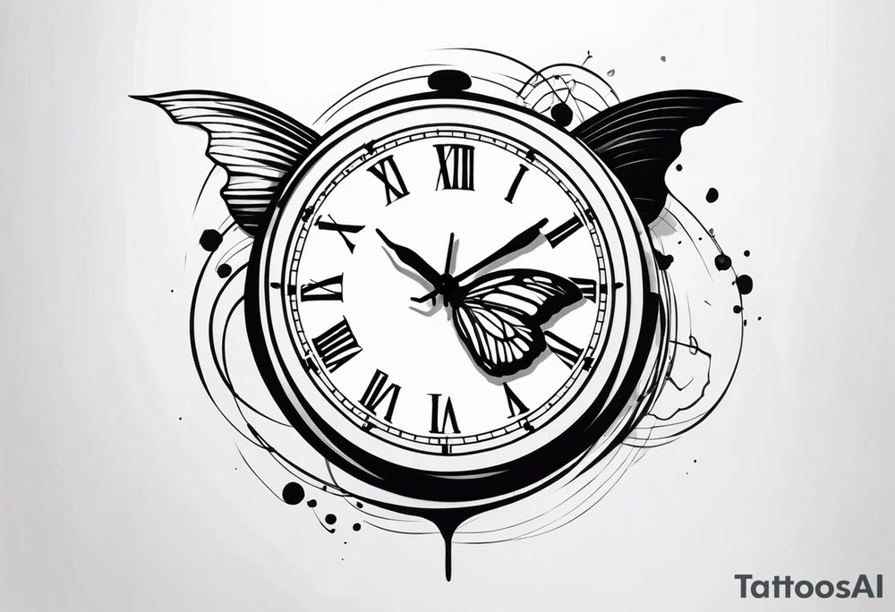 Butterfly flying around or over a clock tattoo idea