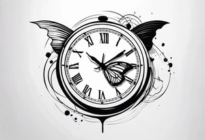 Butterfly flying around or over a clock tattoo idea