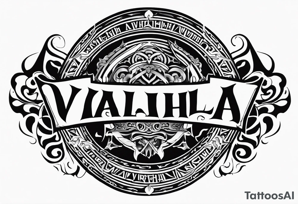 Valhalla round shield fire sword tattoo idea