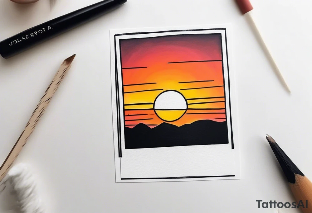 A polaroid with the image of a sunset tattoo idea