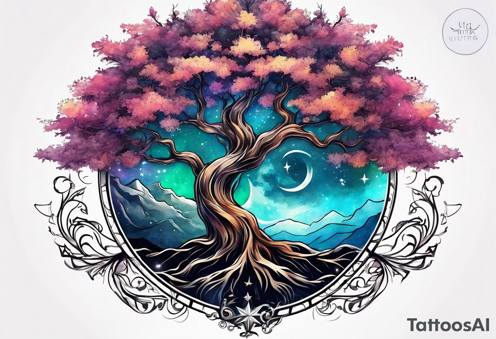Tree with Star Symbol and a together forever through time and space tattoo idea