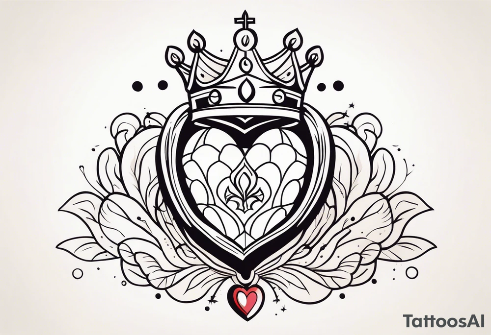 sacred heart vintage traditional tattoo oversized crown with jewels tattoo idea