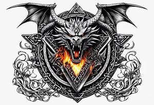 Valhalla sword shield dragon axe Valknut barbed wire chains fire tattoo idea