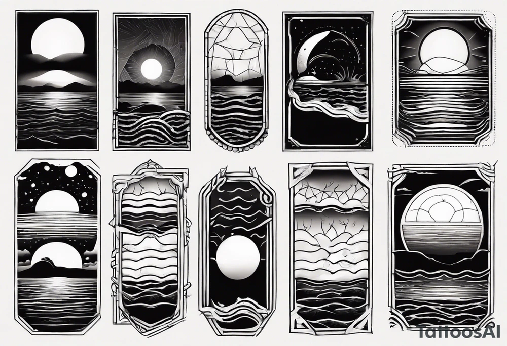 Sunset over the sea in a rectangle tattoo idea