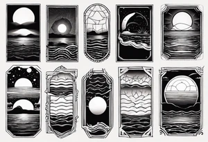 Sunset over the sea in a rectangle tattoo idea