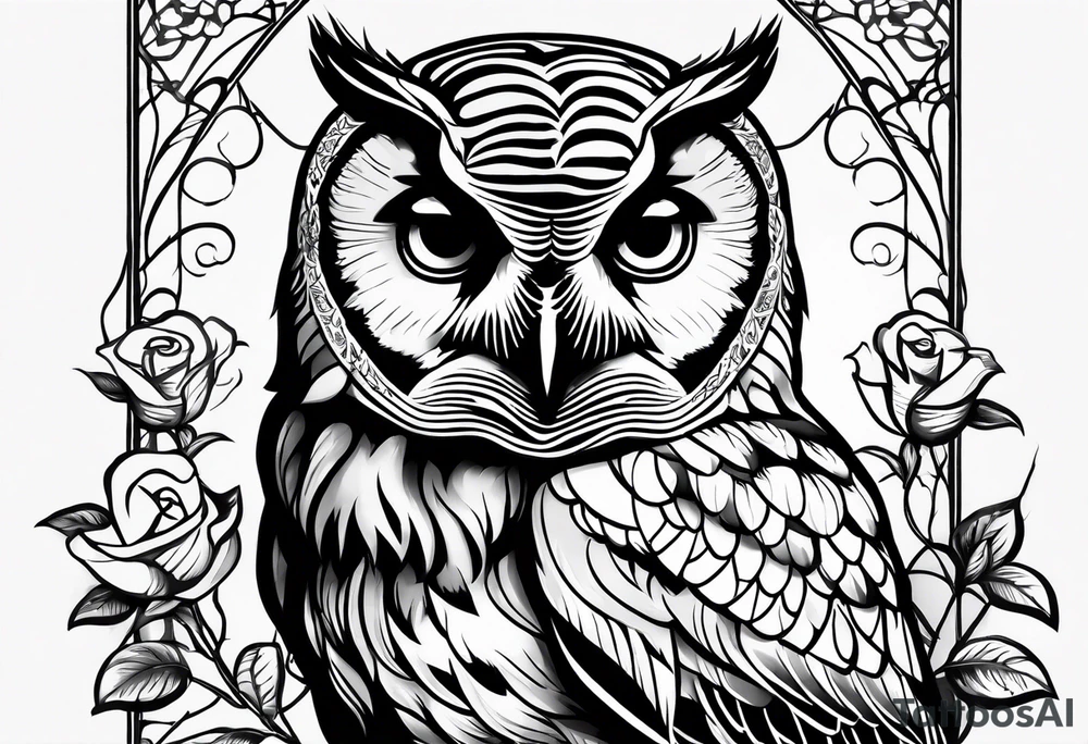 Barred owl with a single rose tattoo idea