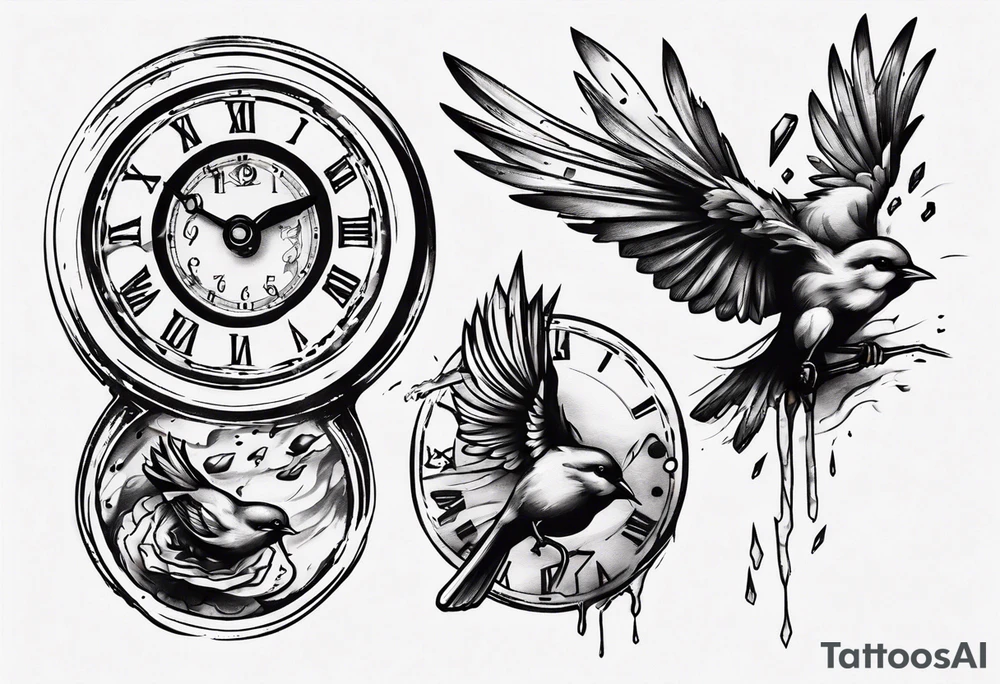bird destroys the clock tattoo idea