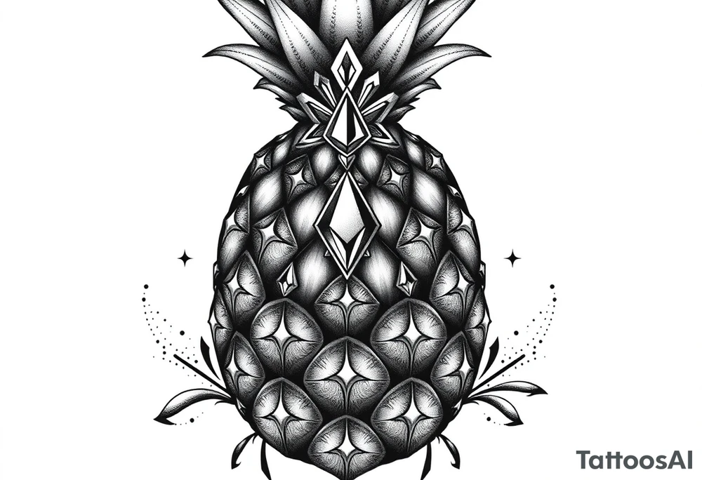 pineapple with diamonds  and magestic, crown, vagina, anus, pubic tattoo idea