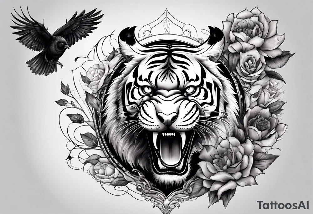 Tiger three eye and a crow tattoo idea