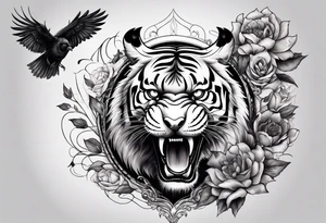Tiger three eye and a crow tattoo idea