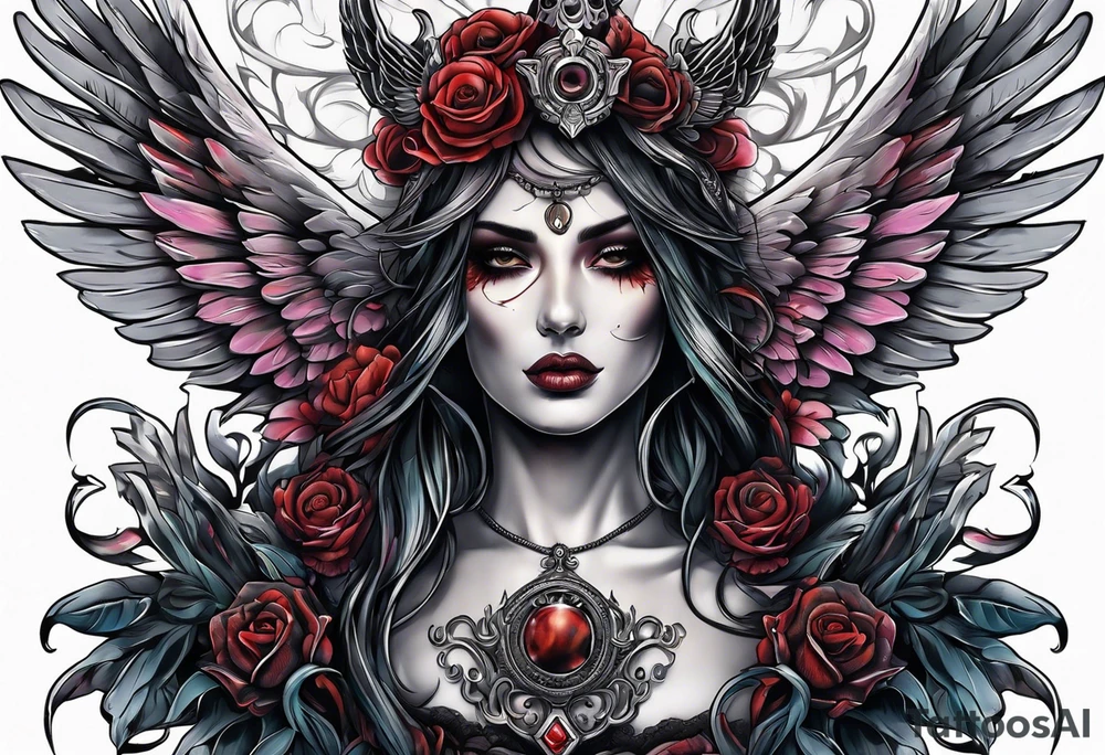 portrait of a creature angel of death tattoo idea