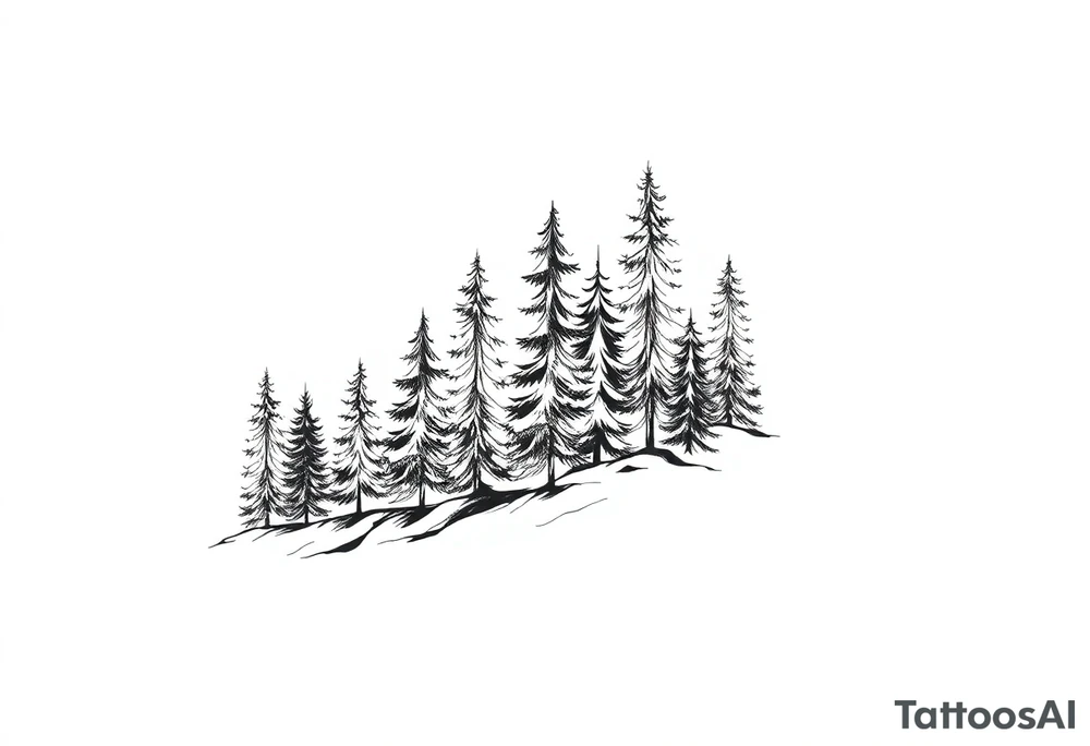 Coniferous forest trees in blackvand gray tattoo sleeve tattoo idea