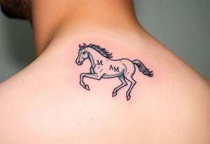 horse silhouette 
from the front which gallops from the front, with the 3 small letters discreetly integrated: L, A, M tattoo idea