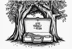 "give yourself a reason" written in the trunk of a tree tattoo idea