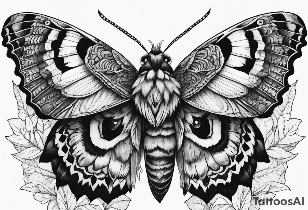 Dead head moth with long wings and owl eyes tattoo idea