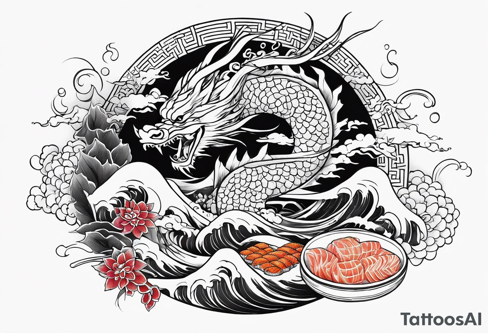 Drache und Sushi tattoo idea